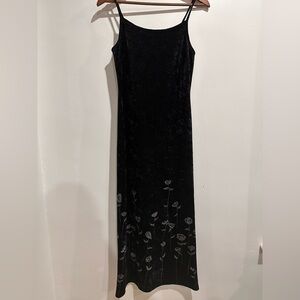 M2‎ MIDEC Vintage Black Velvet Floral Patterned Strapy Maxi Dress